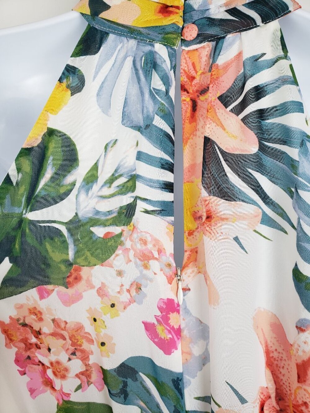 Eliza J Halter Blouson Midi Dress Multicolor White Floral Flounce Womens 8 - Picture 6 of 9